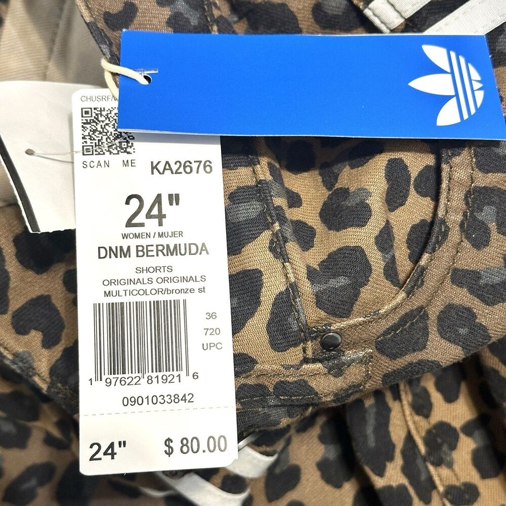 Adidas Originals 3 Stripes Leopard Denim/Bronze Bermuda Shorts KA2676, Womens 24 - Picture 3 of 14